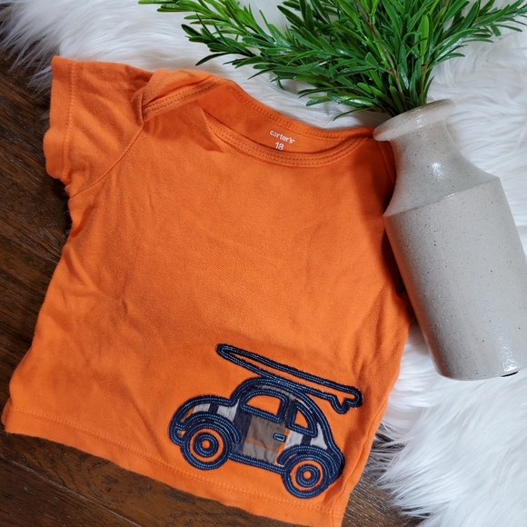 🌿5/$25 Carter's Orange Car Short Sleeve Shirt 18m - Picture 2 of 4